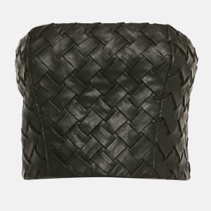 ROTATE BIRGER CHRISTENSEN Black Smocked Leather Zip-Up Tube Top M