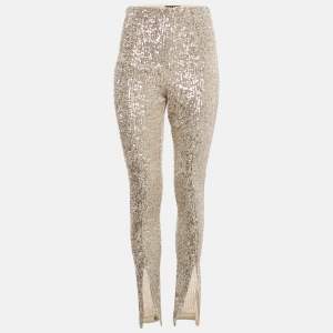 Pre Owned ROTATE BIRGER CHRISTENSEN Beige Sequin Embellished Alicia Pants M