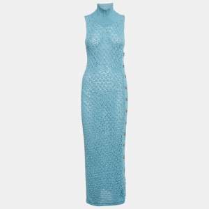 Pre Owned Rotate Birger Christensen Blue Patterned Knit High Neck Tessa Midi Dress M