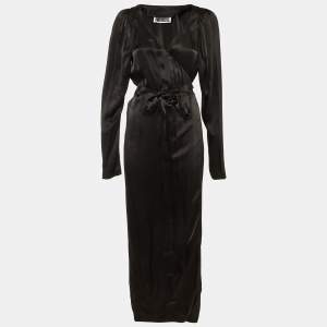 Pre Owned ROTATE BIRGER CHRISTENSEN Black Satin Wrap Around Maxi Dress M