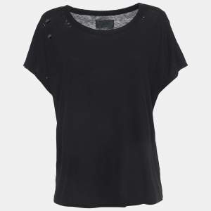 RTA Black Cotton Distressed Crop T-Shirt L