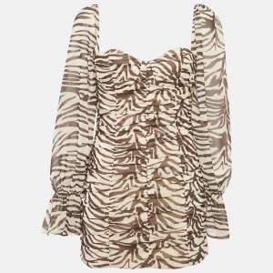 Pre Owned Runaway The Label Brown Animal Skin Print Chiffon Ruche Mini Dress M