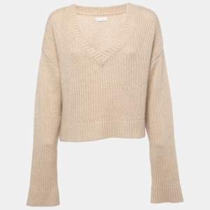 Sablyn Beige Cashmere Knit V-Neck Sweater S