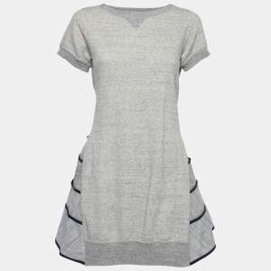 Sacai Grey Cotton & Blue Contrast Skirt Detail Short Sleeve Dress M