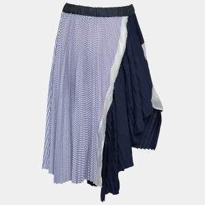 Sacai Blue Plisse Cotton Asymmetric Skirt S