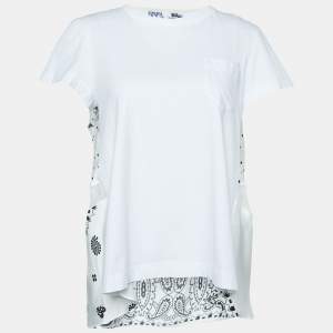 Sacai White Cotton & Paneled Satin Flared Top L