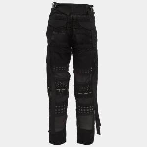 Sacai Black Eyelet Lace & Sheer Chiffon Paneled Trousers S