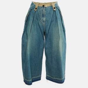 Sacai Blue Denim & Beige Synthetic Paneled Capri Pants M
