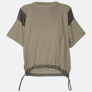 Pre Owned Sacai Green Jersey Drawstring Tops S