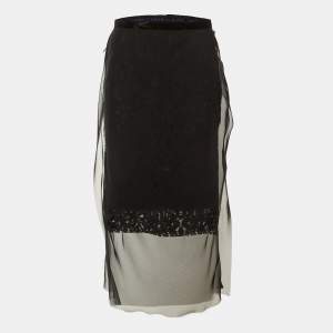 مملوكة مسبقًا Sacai Black Lace & Tulle Overlay Midi Skirt M 