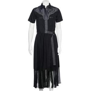 Sacai Indigo Denim & Poplin Pleated Wrap Maxi Dress XS