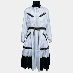 Sacai Blue Striped Cotton Zip-Detail Shirt Dress S