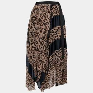 Sacai Brown Animal Print Chiffon Pleated Wrap Skirt S