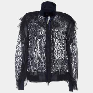 Sacai Navy Blue Sequined Bomber Jacket S