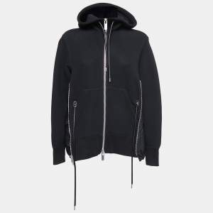 Sacai Black Cotton Contrast Nylon Panel Hoodie S