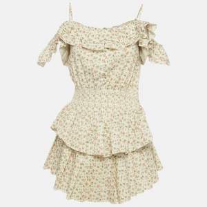 Pre Owned Sagaza Cream Floral Print Tiered Mini Dress S