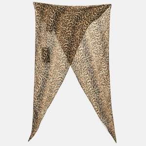 Saint Laurent Brown Leopard Print Wool Losange Scarf