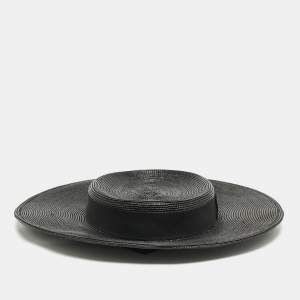 Saint Laurent Paris Black Straw Chapeau Grand Canotier Hat M