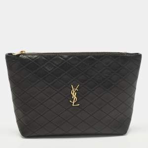 مملوكة مسبقًا Saint Laurent Gaby Cosmetic Pouch Black Quilted Leather