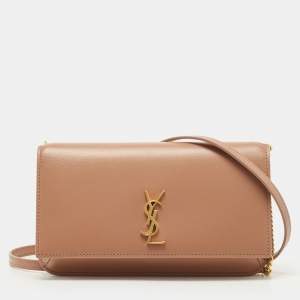 Saint Laurent Beige Leather Cassandre Phone Holder with Strap