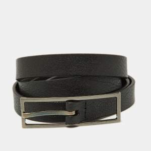 Saint Laurent Black Leather Buckle Slim Belt 95CM