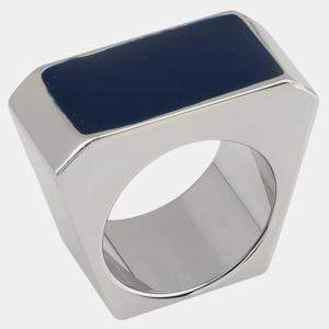 Saint Laurent Blue Enamel Silver Tone Colorblock Signet Ring Size 48