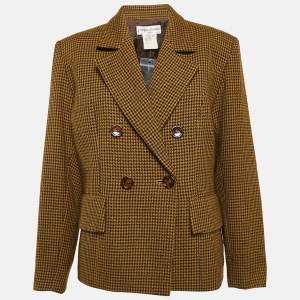 Yves Saint Laurent Vintage Yellow/Black Houndstooth Wool Double Breasted Blazer XL