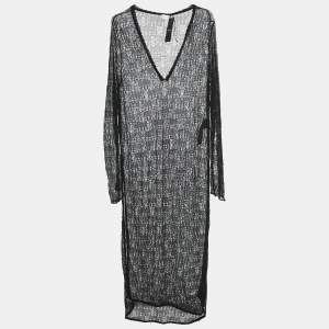 Saint Laurent Black Pointelle knit Sheer Midi Dress M