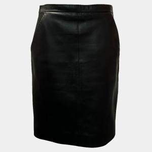Saint Laurent Paris Black Leather Midi Skirt