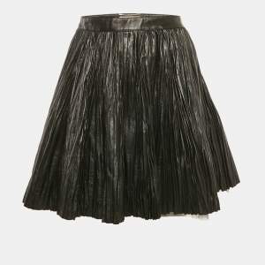 Saint Laurent Black Leather Pleated Mini Skirt M
