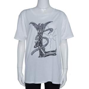 Saint Laurent Paris White Cotton Logo Printed T Shirt XL