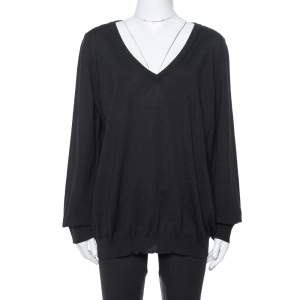 Saint Laurent Paris Black Wool V-Neck Sweater XXL