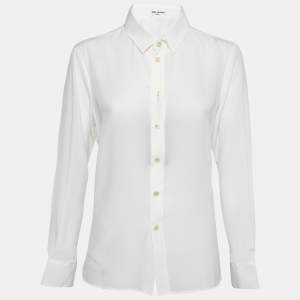 Saint Laurent Pearl White Crepe de Chine Silk Shirt L