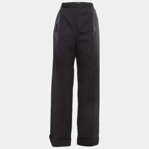 Saint Laurent Black Wool Wide Leg Trousers XL