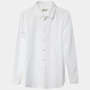 قميص سان لوران باريس قطن أبيض بأزرار أمامية مقاس كبير - لارج