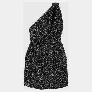 Saint Laurent Black Crepe Printed One-Shoulder Mini Dress M (FR 38)