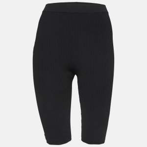 Saint Laurent Black Ribbed Stretch-Knit Shorts S