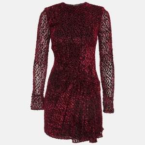 Saint Laurent Paris Black & Burgundy Dot Patterned Mini Dress S