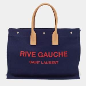 Saint Laurent Navy Blue Canvas Large Rive Gauche Tote