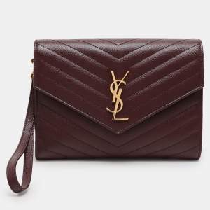 مملوكة مسبقًا Saint Laurent Paris Burgundy Leather Cassandre Flap Pouch