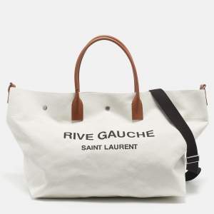 Saint Laurent Off White Canvas Maxi Rive Gauche Shopper Tote
