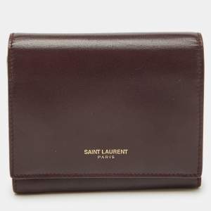 Saint Laurent Burgundy Leather Trifold Wallet