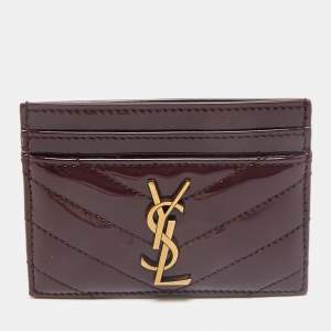 Saint Laurent Burgundy Quilted Patent Leather Cassandre Card Holder