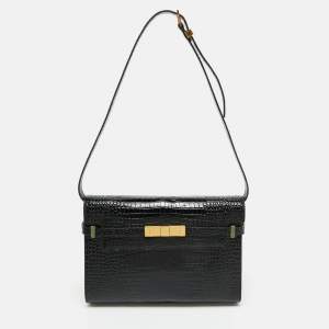 Saint Laurent Black Croc Embossed Leather Manhattan Shoulder Bag