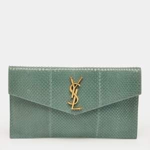 Pre Owned Saint Laurent Green Python Uptown Pouch