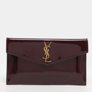 Pre Owned Saint Laurent Burgundy Patent Leather Uptown Envelope Clutch