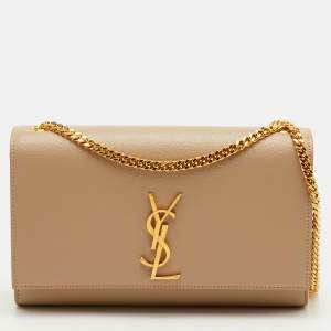 Pre Owned Saint Laurent Monogram Beige Leather Chain Shoulder Bag