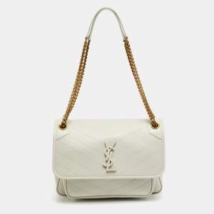 Pre Owned Saint Laurent Niki Medium Off White Matelasse Leather Shoulder Bag