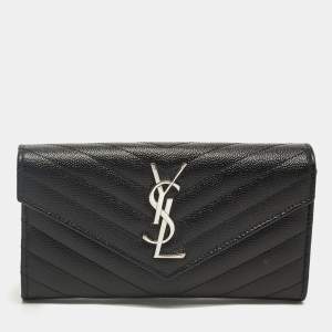 Pre Owned Saint Laurent Cassandre Black Matelassé Leather Continental Wallet