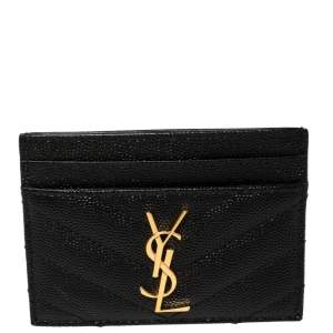 مملوكة مسبقًا Saint Laurent Black Leather Monogram Card Holder